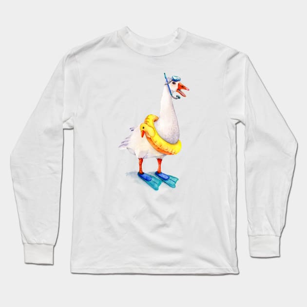 Snorkeling Goose Long Sleeve T-Shirt by Goosi
